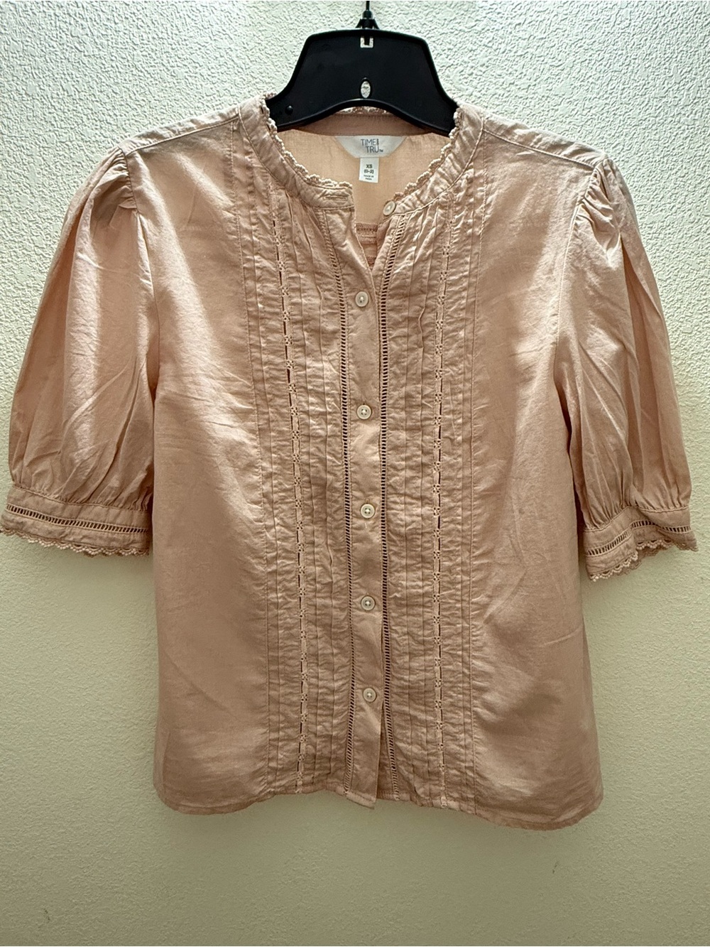 Time and Tru Dusty Pink Pintuck Button-Front Blouse